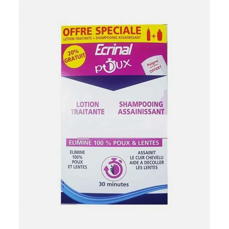 ECRINAL PACK ANTI POUX LOTION+SHAMPOOING (PEIGNE OFFERT)