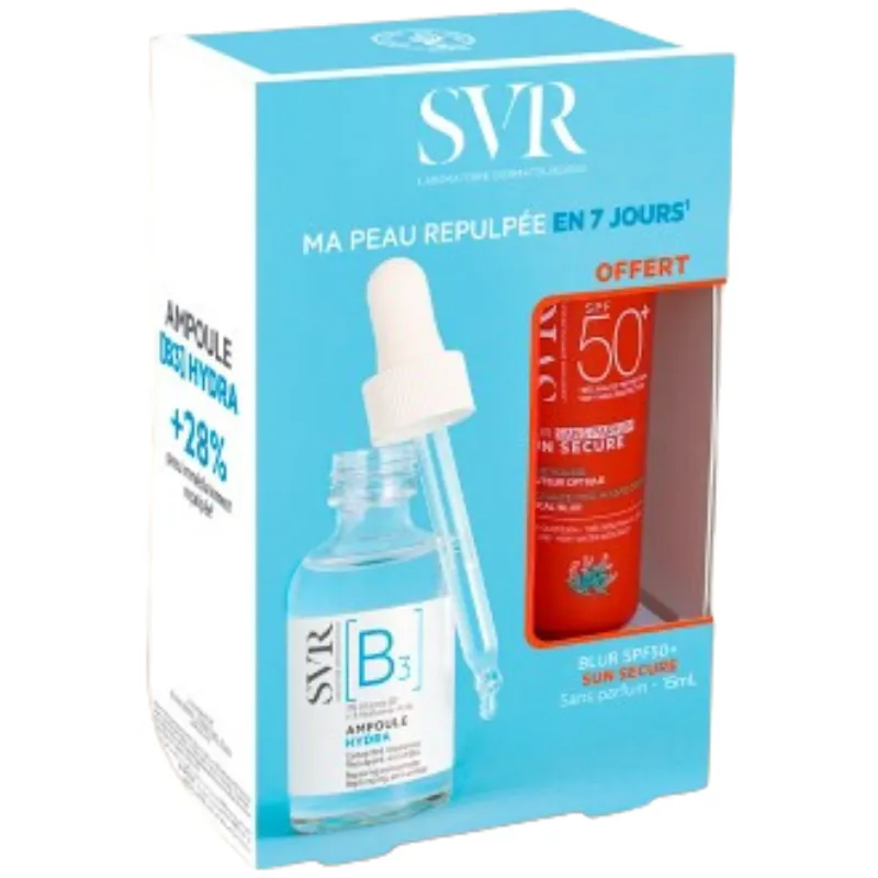 SVR COFFRET [B3] AMPOULE HYDRA 30ML+SUN SECURE BLUR SANS PARFUM SPF50+ 15ML (OFFERT)