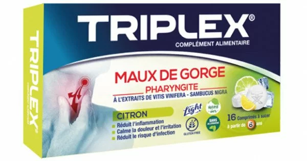 TRIPLEX MAUX DE GORGE CITRON - 16 Comprimes à Sucer